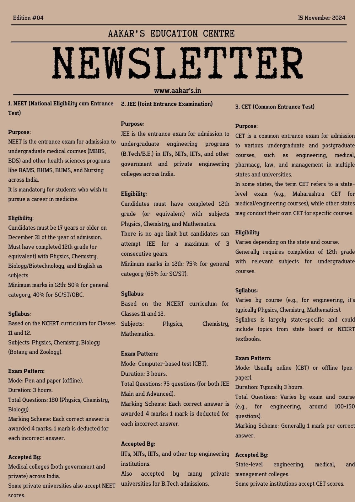 About NEET, JEE and CET